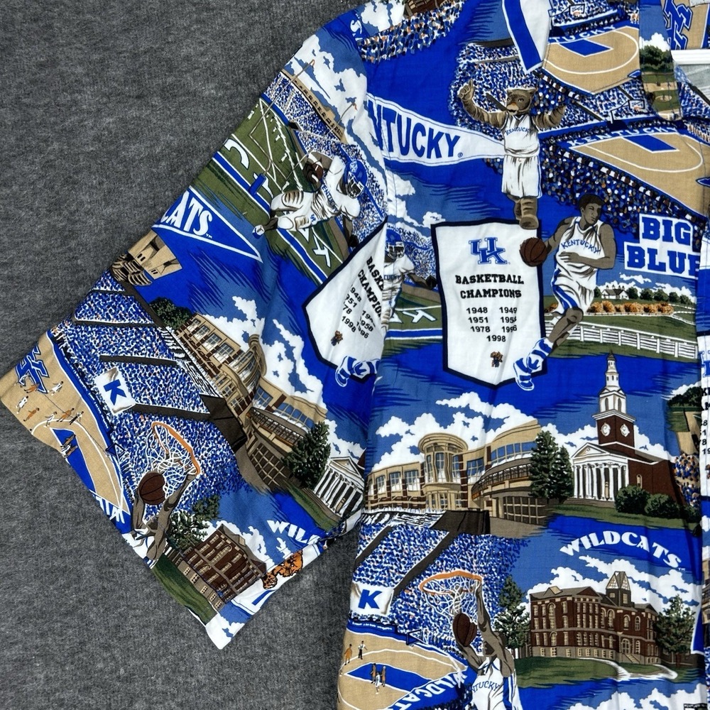 Reyn Spooner Sports Shirt Mens L Blue University of Kentucky Wildcats Rayon - Picture 4 of 14